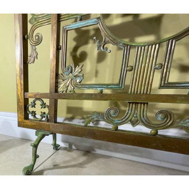 American Exquisite Antique Bronze & Brass Fireplace Screen - A Statement Beauty For Sale - Image 3 of 12