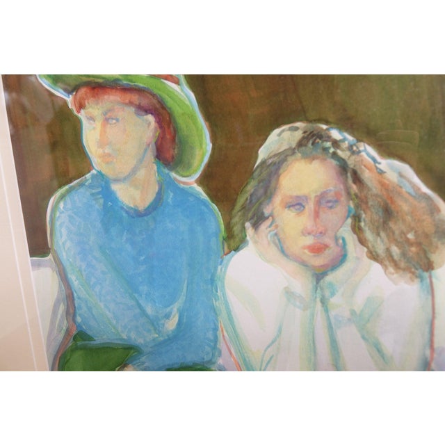 A tender yet subtly complex moment unfolds in this original watercolor painting, where two seated figures—likely young...