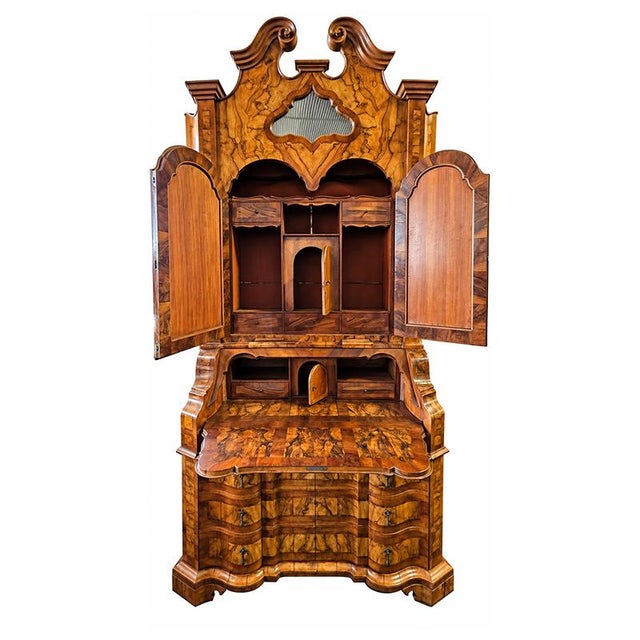 20th Century Venetian Burl Chest of Drawers with Drop-Leaf Door and Mirrors For Sale - Image 5 of 6
