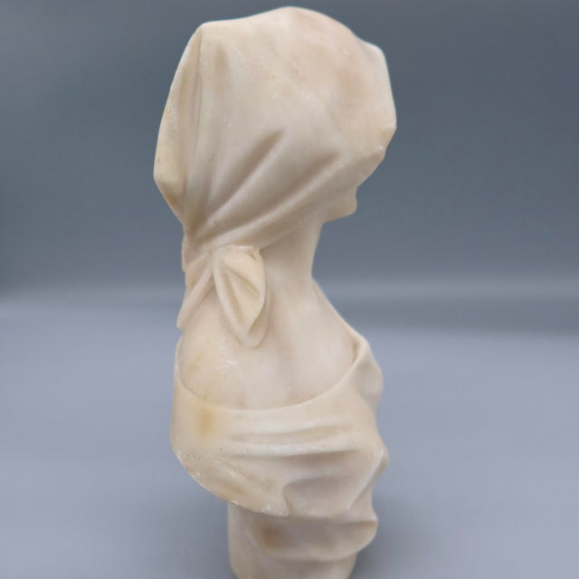Antique Italian Alabaster Bust, Signed Pugi — Hooded Female Figure, Late 19th / Early 20th Century For Sale In Austin - Image 6 of 9