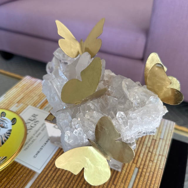 Brass Butterfly and Quartz Object For Sale - Image 9 of 12