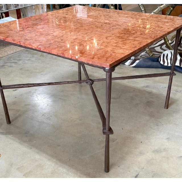 Giovanni Banci for Hermès Hammered Iron & Breccia Rossa Marble Table, Italy, Late 20th Century A striking and sculptural...