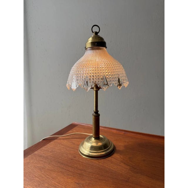 Vintage Brass Table Lamp with Glass Shade, 1960s For Sale - Image 5 of 9