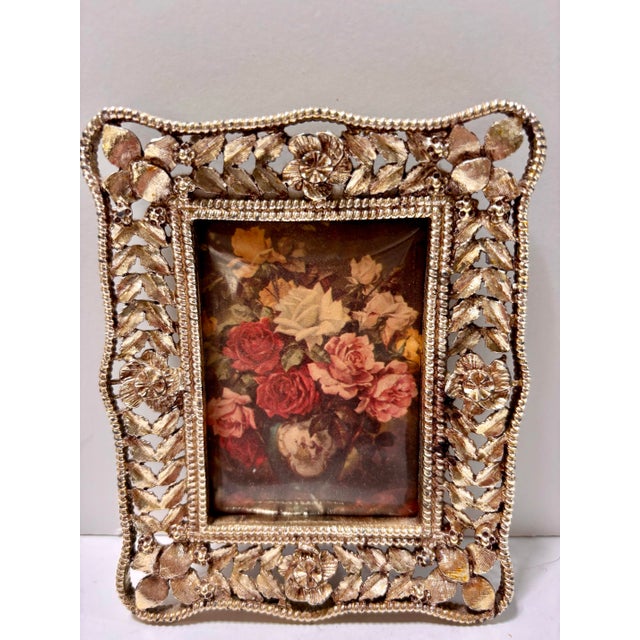 Victorian Mid Century Petite Silver Plate Ornate Filigree Picture Frames, Set of 2 For Sale - Image 3 of 12