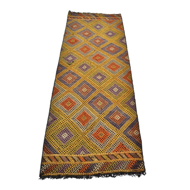 1960s Vintage Handmade Anatolian Decorative Kilim Runner For Sale