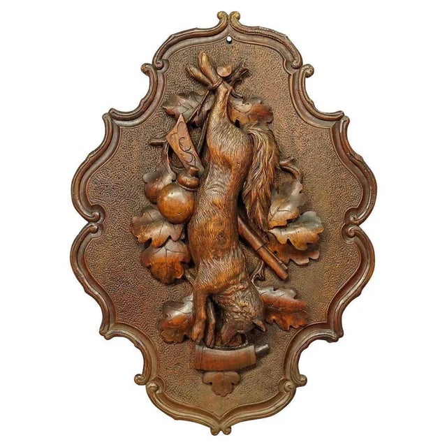 Antique Wooden Carved Black Forest Game Plaque with Fox, 1890s For Sale - Image 9 of 9