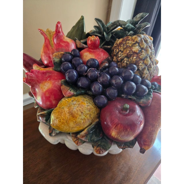 Red Majolica Fruits in Basket Porcelain Sculpture For Sale - Image 8 of 13