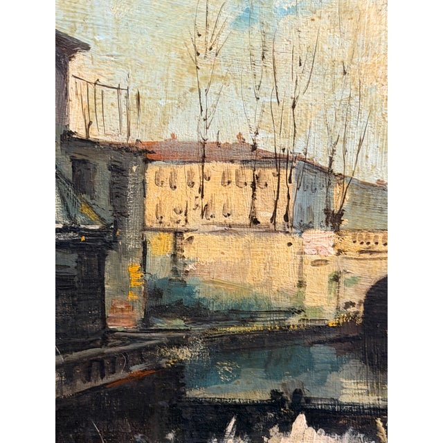 1940s Bonaldi, Milanese Canal, The Walk Along the Naviglio, 20th Century, Oil on Panel, Framed For Sale - Image 5 of 7