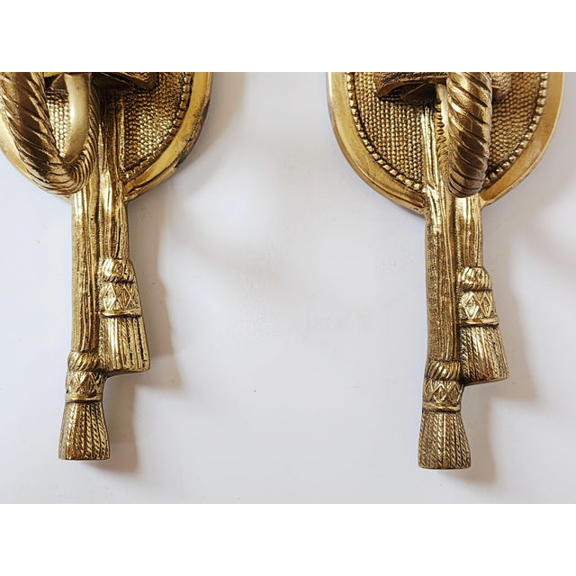 Metal Vintage French Neoclassical Style Brass Wall Sconces-a Pair For Sale - Image 7 of 12