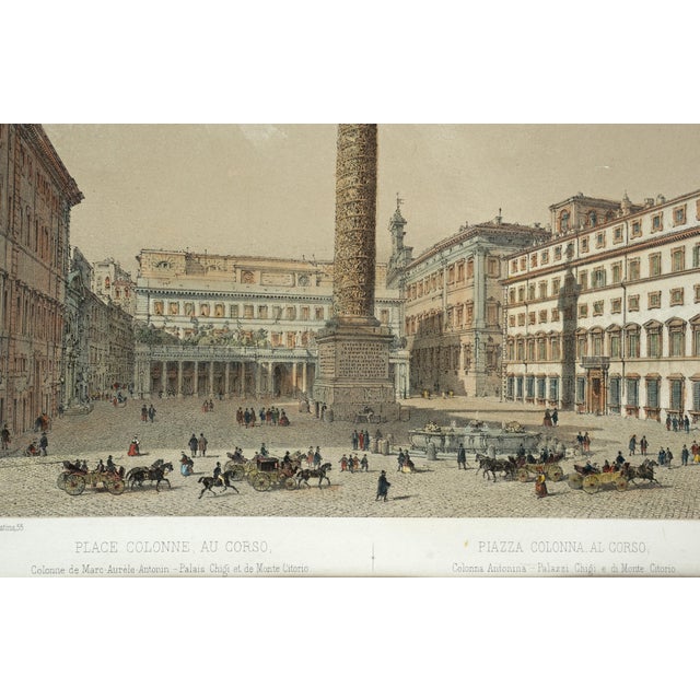 Antique Rome Lithograph Piazza Colonna Benoist Italian Architecture Grand Tour Framed Wall Art 19th Century For Sale - Image 4 of 6