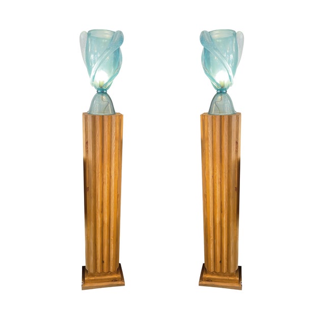 1970s Art Deco Style Wooden Column Floor Lamps, 1970s, Set of 2 For Sale - Image 5 of 5