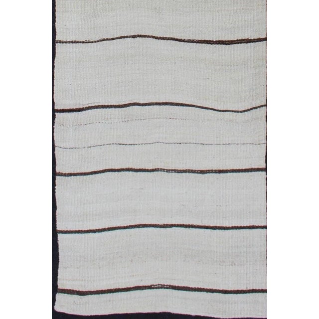 Mid 20th Century Minimalist Design Vintage Turkish Kilim Runner in Off White & Brown Tones For Sale - Image 4 of 11