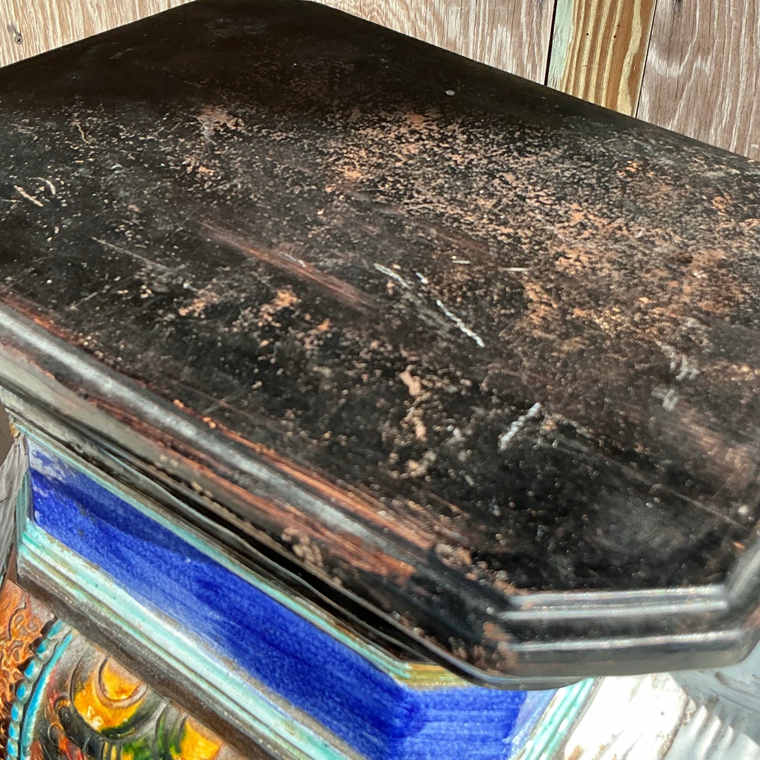Vintage Boho Glazed Ceramic Elephant Low Stool - Top view
