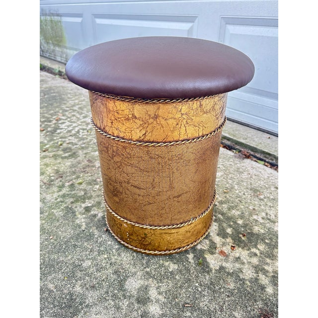 Mid 20th Century 1960s Mid-Century Italian Gilded Metal Storage Ottoman / Vanity Stool - Newly Upholstered For Sale - Image 5 of 12