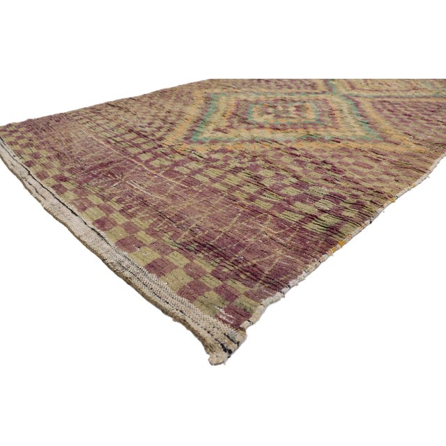 21431 Vintage Berber Moroccan Rug, 05'06 x 09'07. Emanating boho chic style amd weathered charm, this hand knotted wool...