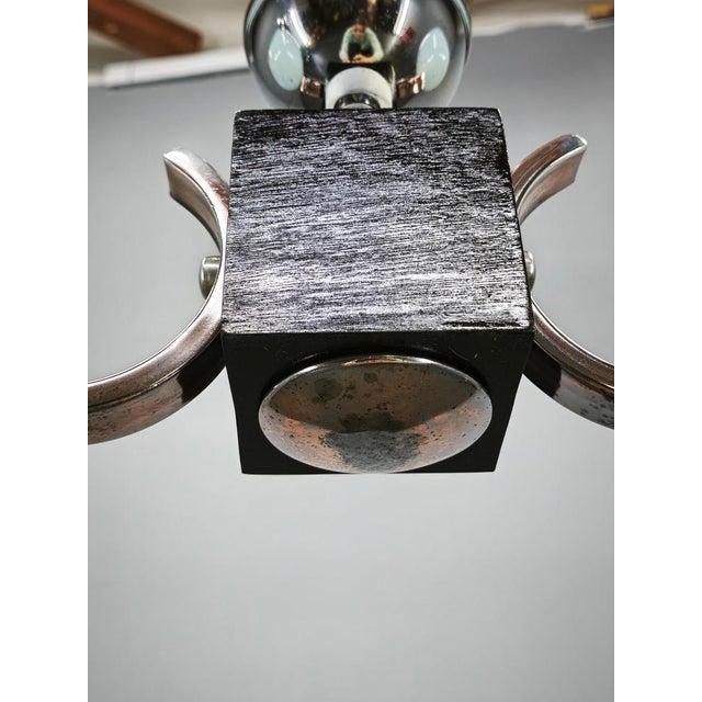 Art Deco Chrome and Opaline Glass Chandelier, Former Czechoslovakia, 1930s For Sale - Image 9 of 12
