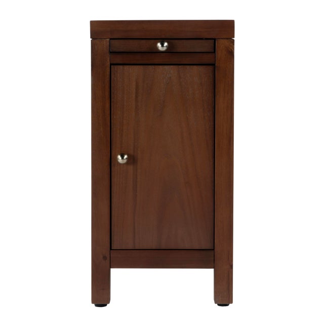 Nora 12 in. W Rectangular Wood 1 Door Narrow End Table with Pull-Out Tray, Walnut For Sale In Chicago - Image 6 of 11