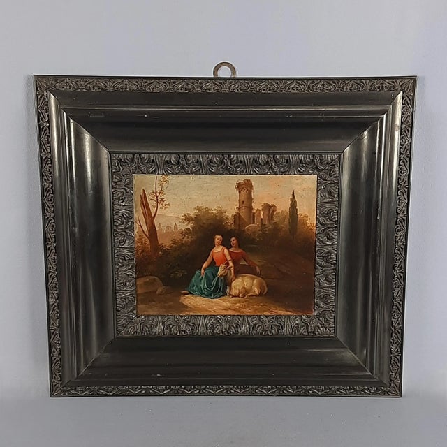 Girls with Goat Castle Landscape, 18th Century, Oil Painting on Canvas, Framed For Sale - Image 16 of 16
