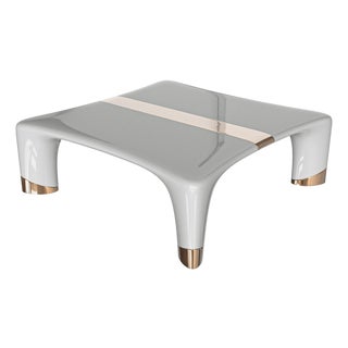 "Perla" Coffee Table With Stainless Steel and Bronze Details For Sale