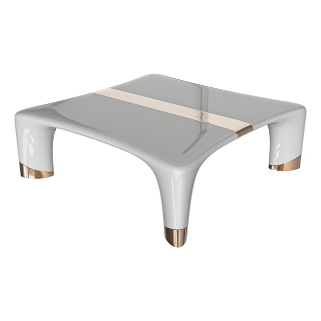 "Perla" Coffee Table With Stainless Steel and Bronze Details For Sale