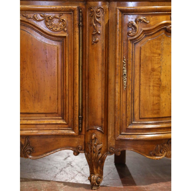 Early 20th C. French Louis XV Marble Top Carved Walnut Four-Door Buffet Enfilade For Sale - Image 4 of 14