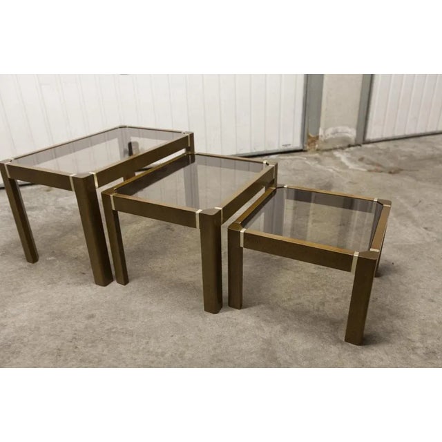 Vintage Gold and Smoked Glass Tables, 1960s, Set of 3 For Sale - Image 4 of 9