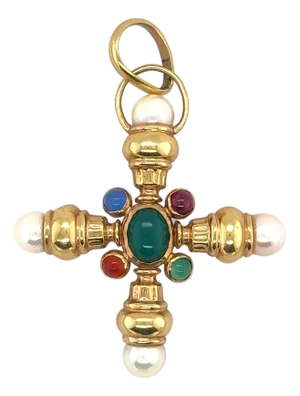 Girovi Ronco 18k Yellow Gold, Pearl, Ruby, Agate, Jade & Sapphire Pendant