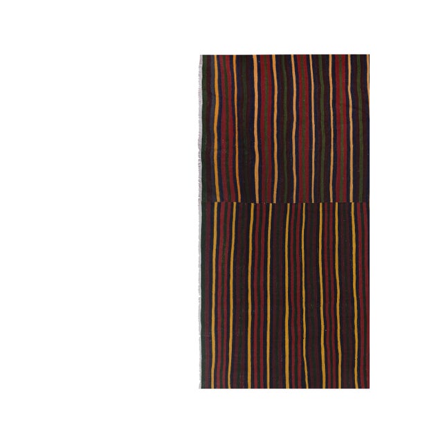 Oversize Bohemian Striped Wool Kilim Rug 10'1" x 10'4" 120" x 124" / 307 x 315 Cm Hand woven with high quality pure wool...