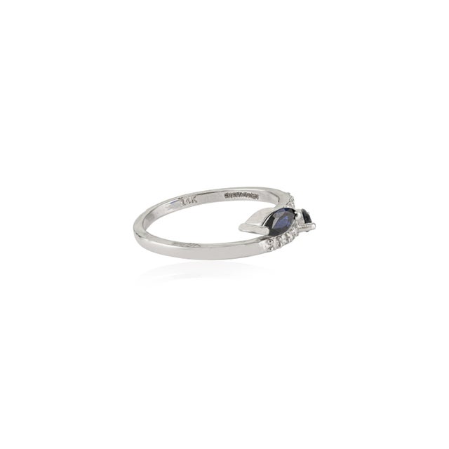 Not Yet Made - Made To Order Modern Marquise Blue Sapphire and Diamond Bypass Ring Size 6 in 14k White Gold For Sale - Image 5 of 14