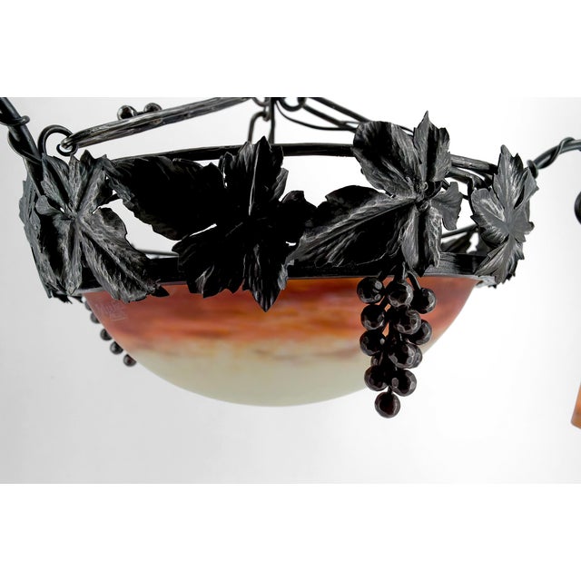 Art Deco Chandelier in Wrought Iron and Blown Glass from Muller Frères Lunéville, France, 1920s For Sale - Image 9 of 18