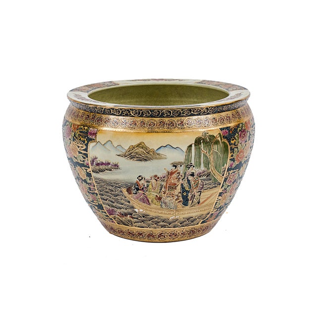 Vintage Satsuma-Style Porcelain Fishbowl Planter For Sale - Image 4 of 11