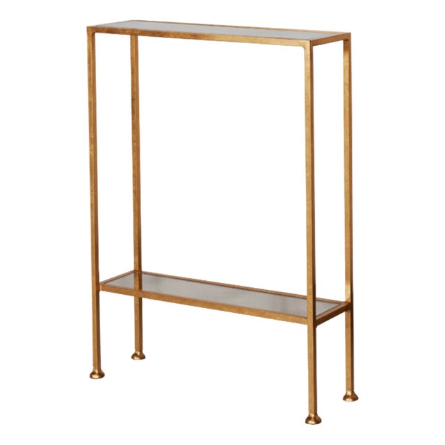 Matthew Izzo Home Porter Narrow Gold Leaf Side Table With Antique Mirror Top For Sale