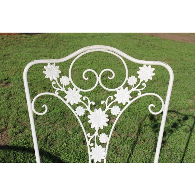 Metal Vintage Lee L. Woodard & Sons Wrought Iron White Patio Set—A Table and Four Chairs For Sale - Image 7 of 18