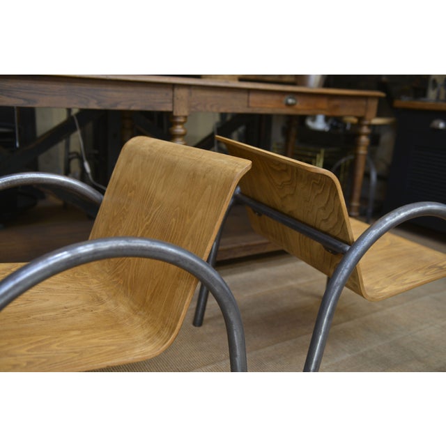 Vintage Design Armchairs in Metal and Wood, 1950, Set of 2 For Sale - Image 9 of 12