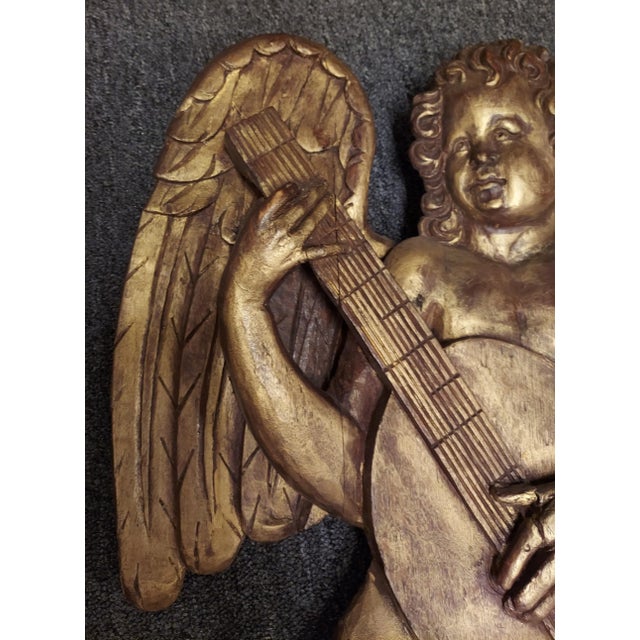 Large beautiful hand carved late 19th century gold gilt oak angel. It has been reinforced age split. BE sure to look at...