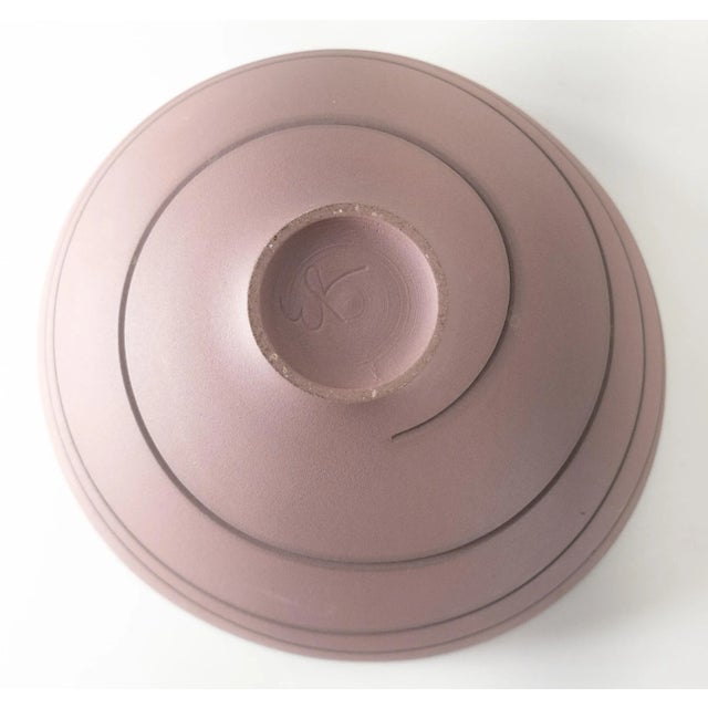 Mid-Century Modern Art Pottery Matte Pink Black Swirl Bowl, Signed For Sale - Image 9 of 11