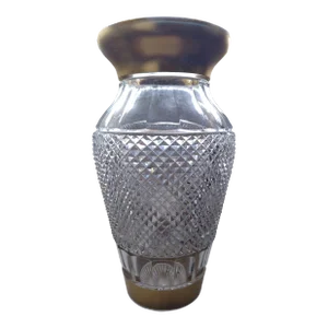 Vintage Bohemian Gold Rim Diamond Cut Vase