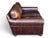 Wood Restoration Hardware Brown Leather Two-Cushion Sofa With Rolled Arms and Bun Feet For Sale - Image 7 of 14
