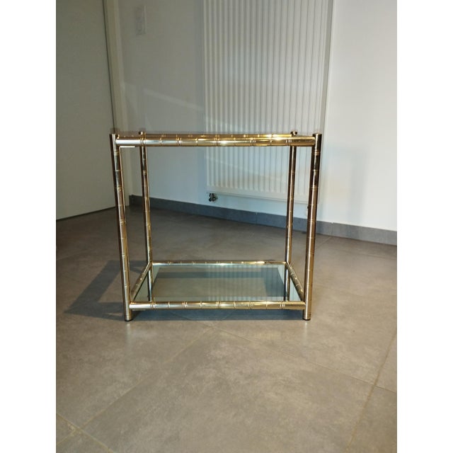 Lancel. Side table - console table - serving table - end table. Brass frame with bamboo effect, pure Japanese style. Gold...