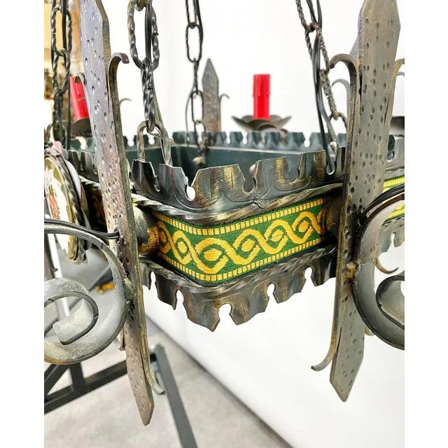 Metal Antique French Gothic Chandelier, Wrought Iron, 6 Lights, 1890s For Sale - Image 7 of 13