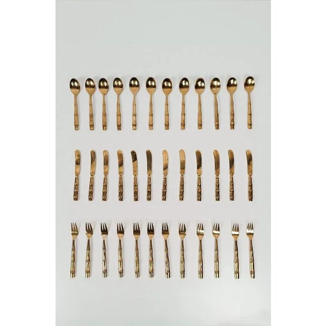 Vintage Brass and Faux Bamboo Flatware Dessert Set, 1970s, Set of 36 For Sale - Image 14 of 15