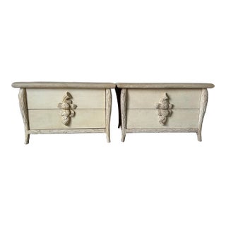 Hollywood Regency Coastal - Style Stone Top Faux Bois Nightstand- a Pair For Sale