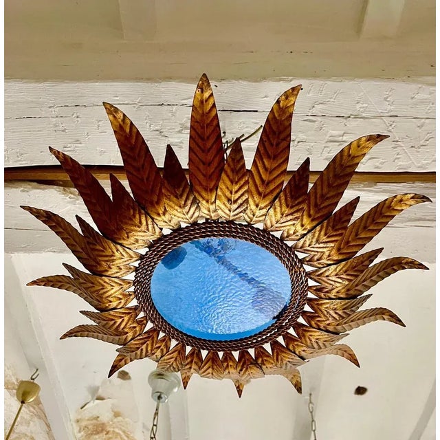 1950s Large Spanish Sunburst Fixture in Gilt Metal, 1950 For Sale - Image 5 of 6