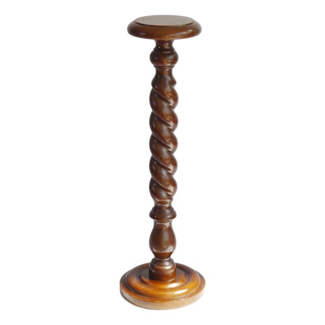 Vintage Wooden Barley Twist Pedestal Plant Stand, 1950s For Sale