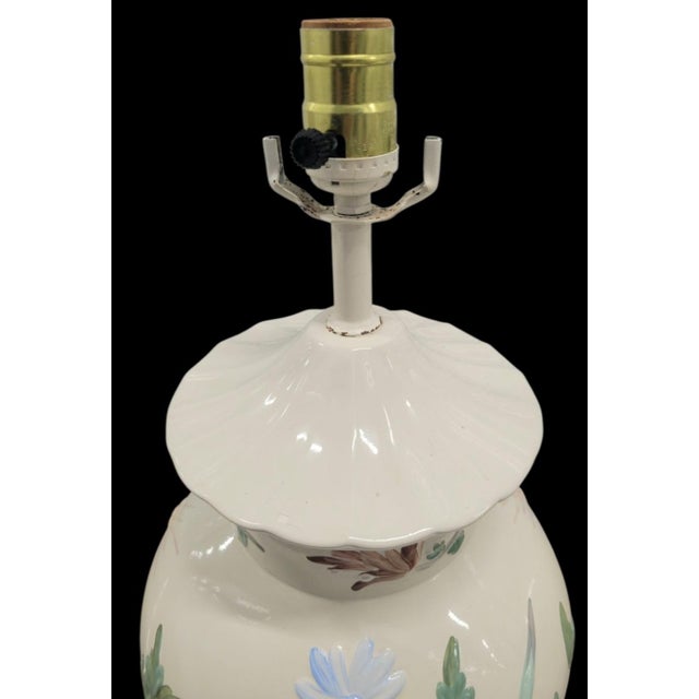 Chinoiserie ​Vintage Chinoiserie Floral Pink Green Pagoda Ginger Jar Table Lamps - A Pair For Sale - Image 3 of 9