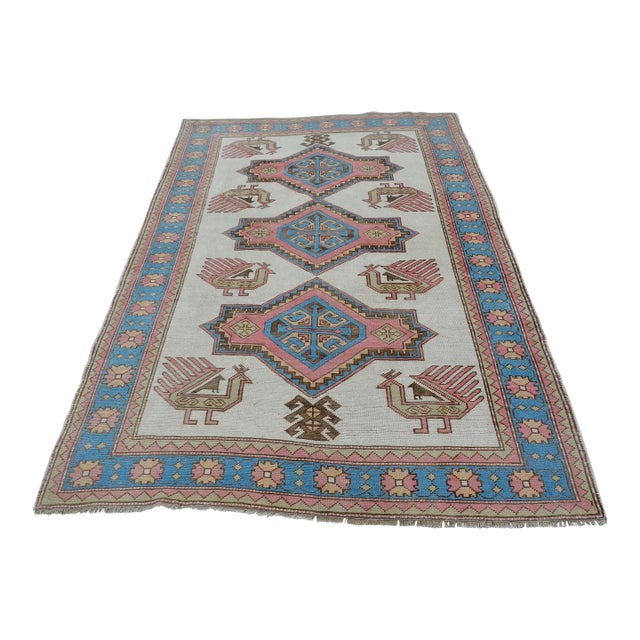 Oushak Low Pile Vintage Turkish Rug For Sale