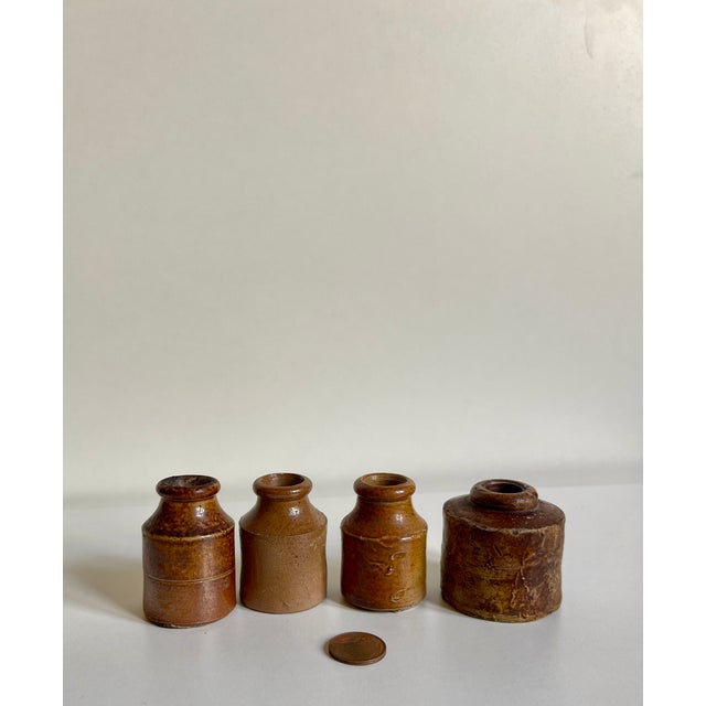 The Victorian School Room Set of 4 Salt-Glazed Stoneware Ink Pots, C 1880 Pair of Antique Victorian Stoneware Master Jars (Coordinates With Set of 4 For Sale - Image 13 of 14