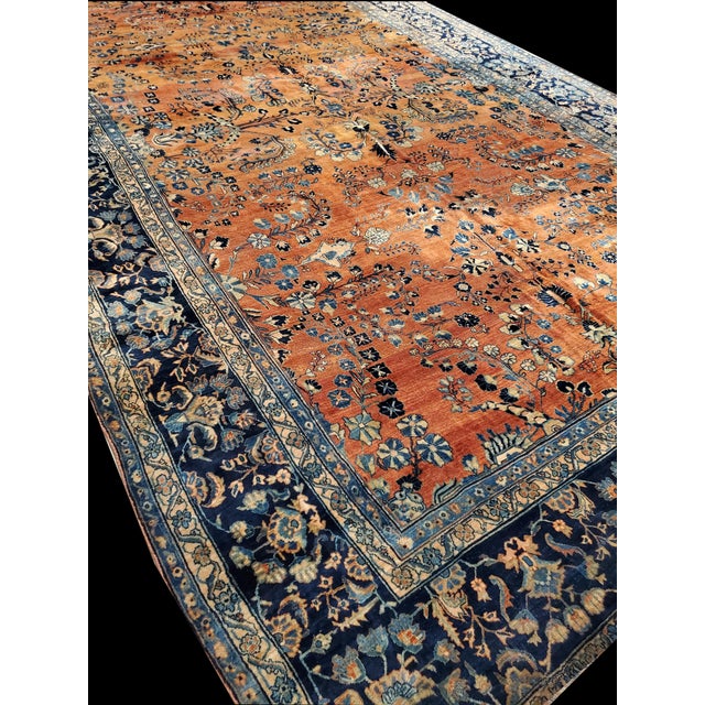 Persian Antique Persian Sarouk Carpet, Handmade Oriental Rug, Navy, Rust, Lt Blue, Ivory For Sale - Image 3 of 12