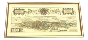 Jonathan Sauter, After Jonathan Sauter, View of Stuttgart in 1592, Colored Copperplate Engraving, 1960s, Framed