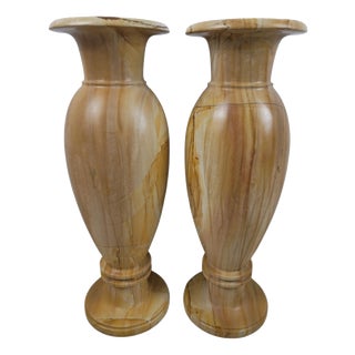 Decorative Marble Vases with Teakwood, 1980, Set of 2 For Sale